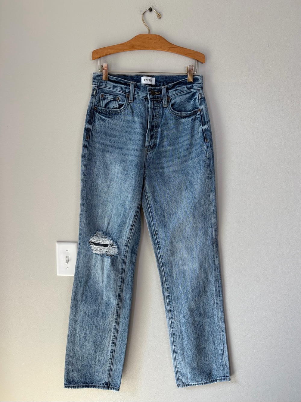 PISTOLA Cassie Super High Rise Lightly Distressed Straight Leg Jeans in Play Day